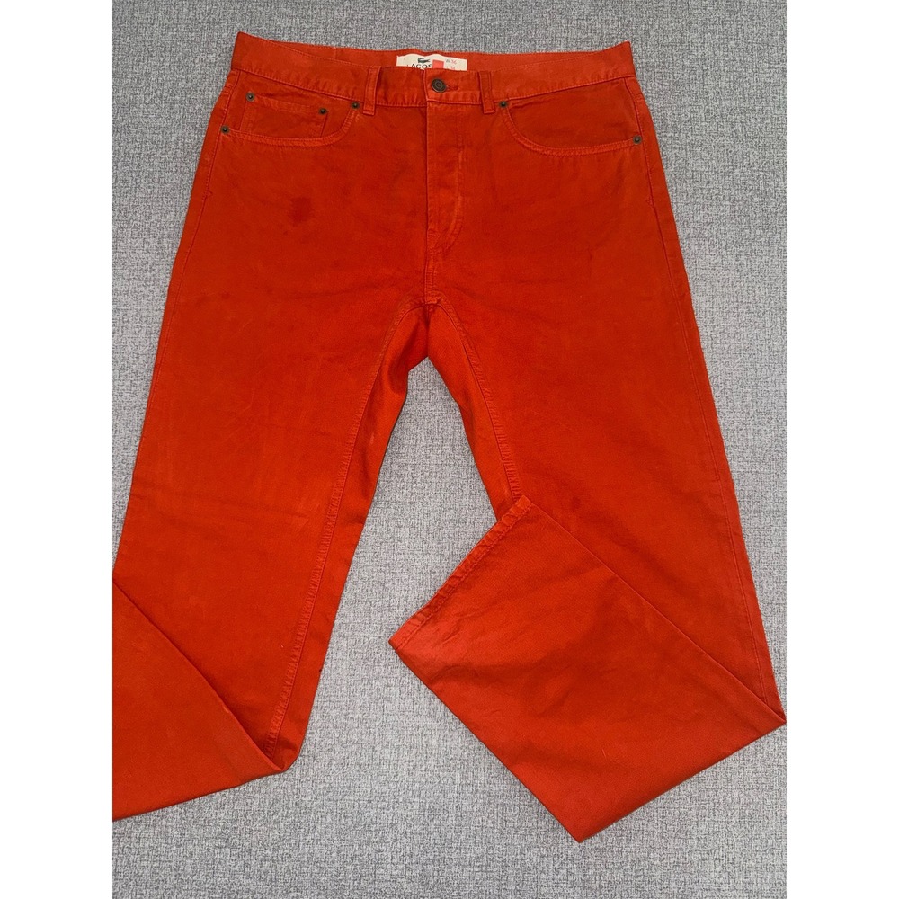 Lacoste 36x34 Chinos Orange/Red Cotton Straight Leg Pants Excellent